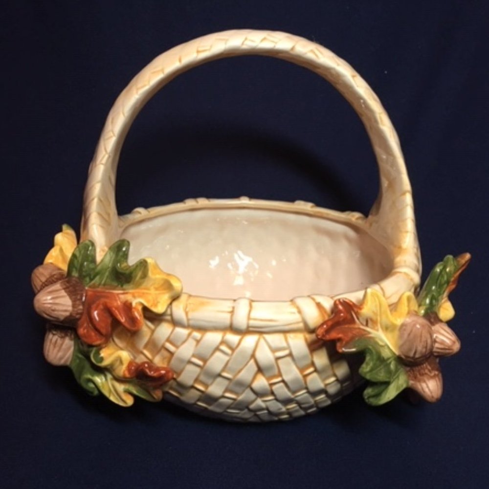 Vintage Ceramic Fall Autumn Basket with Handle 8"x7"